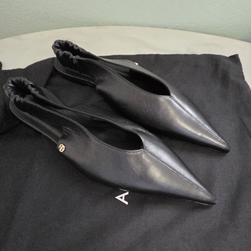 Anine Bing Hilda Slingback Black Leather Flats - Picture 4 of 12
